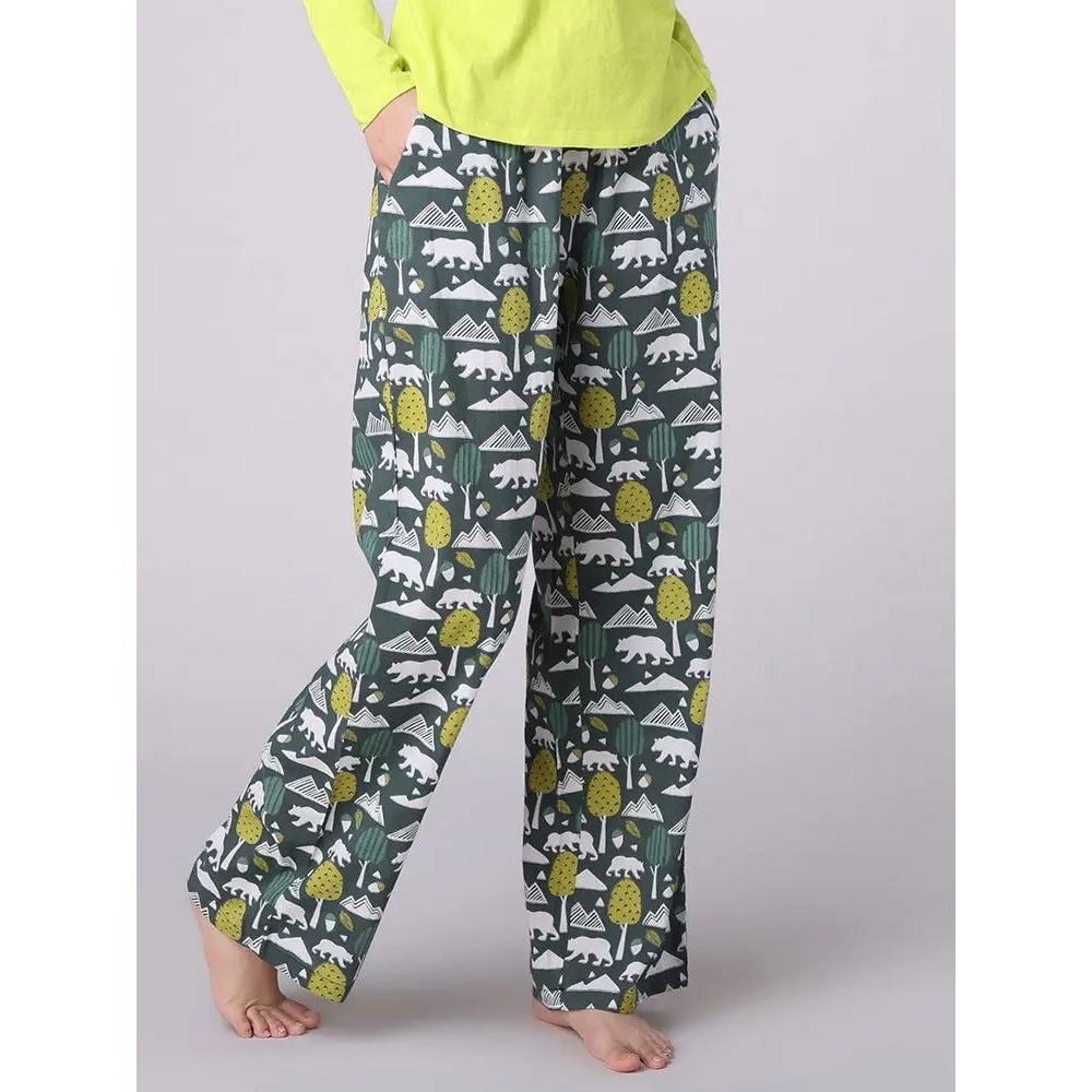 Mahogany Womens XL Pajama Pants Teal Polar‎ Bear Mountain Print Cotton Lounge